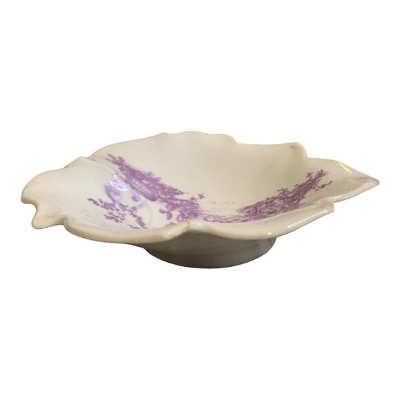 Vtg Limoges France Porcelain Pastoral Scenes Lavendar Leaf Shaped Trinket Dish - Picture 4 of 9